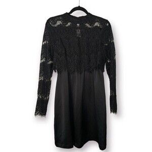 Bcbg BCBGeneration Dress Black With Lace Overlay At Top Long Sleeve Size S